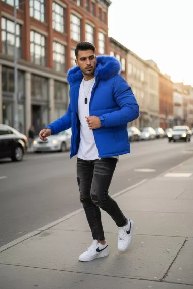 Geaca barbati groasa de iarna, imblanita albastra 2333